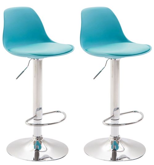 CLP Lot de 2 tabourets de bar Kiel similicuir et coque en plastique , Chrome/Bleu