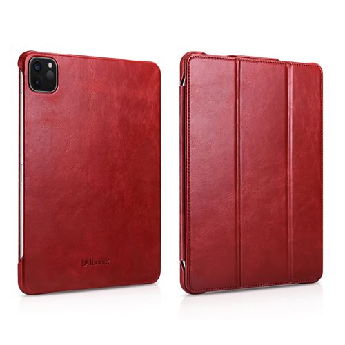 Etui en cuir véritable rétro trois volets rouge pour votre Apple iPad Pro 12.9 pouces (2020)/(2018)