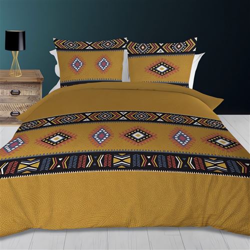 Parure housse de couette en coton 240x220 cm AZTEC camel