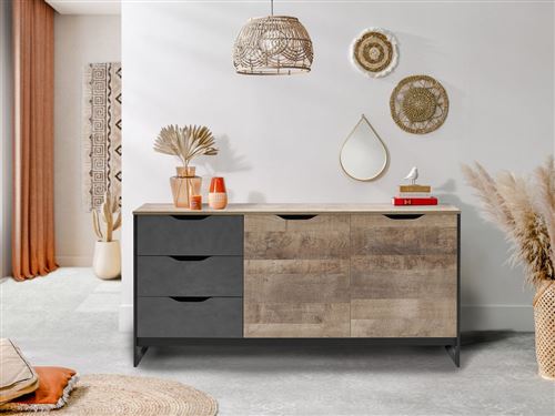 BOBOCHIC Buffet 161 cm ARDENSIA Chêne vieilli et graphite