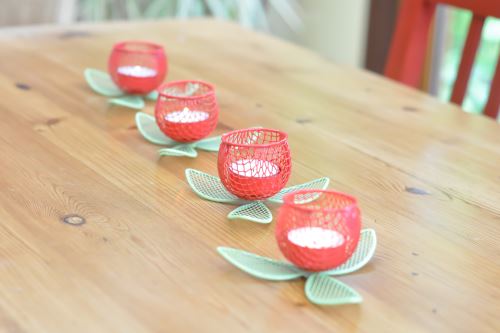 Bougeoirs rosa rouge / anis x4 - rouge