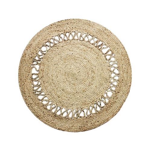 tapis deco jute diam 120 cm - vague dentelle