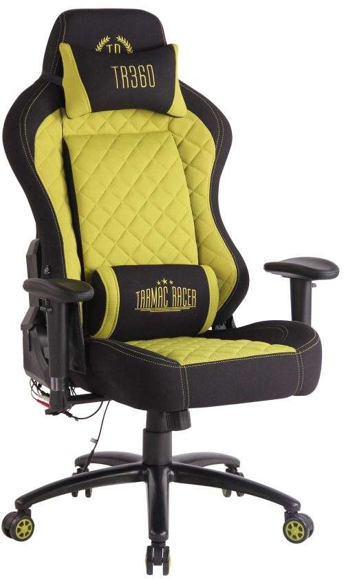 Fauteuil de bureau / Chaise Gaming Rapid XM en Tissu Assise chauffante et Fonction de Massage- Couleur Noir/Vert