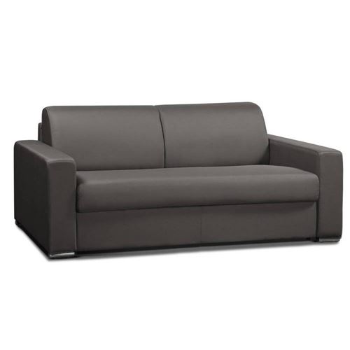 Canapé convertible 2- ALLURE matelas mémory 20cm sommier lattes 120cm polyuréthane taupe