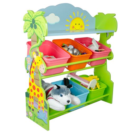 Etagère de rangement bois 6 bacs paniers casiers chambre enfant mixte TD-12242A