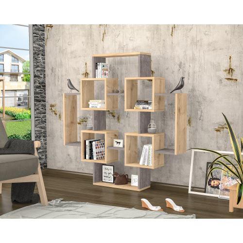 HOMEMANIA Bibliothèque Gant avec Étagères, Meuble de Rangement - pour Salon - Chêne, Gris Foncé en Bois, 123,6 x 22 x 123,6 cm