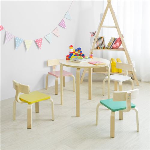 Chaise pour Enfant en Bois Bouleau Chaise Enfant Confortable avec Dossier Tabouret,SoBuy KMB29-W