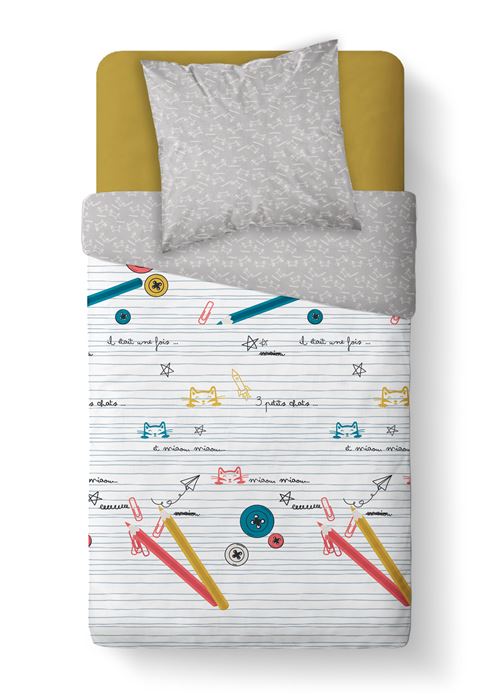 TODAY Parure de couette Happy Miaou - Coton - 140 x 200 cm