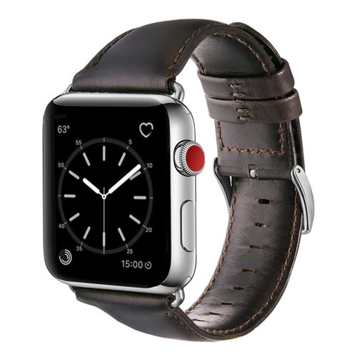 Bracelet en cuir véritable couche supérieure café pour votre Apple Watch Series 4 44mm/Series 3/2/1 42mm