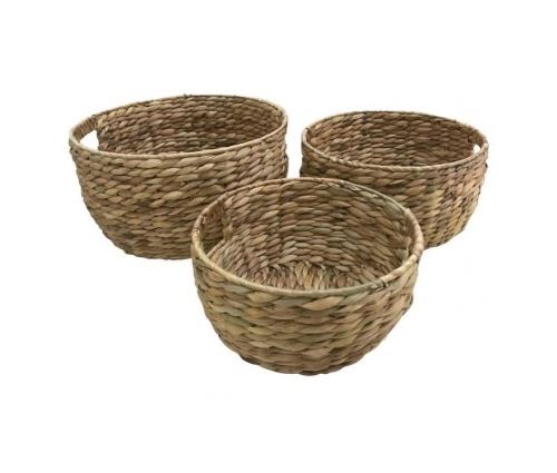 Homea lot de 3 pots tresses en jacinthe deau et structure metal - oe 28 x h 28 cm / oe 33 x h 33 cm / oe 38 x h 38 cm - naturel