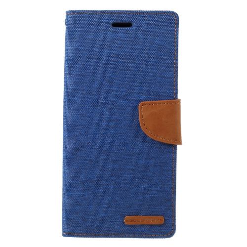 Etui en PU agenda en toile avec support flip bleu clair pour votre Samsung Galaxy J6 Plus