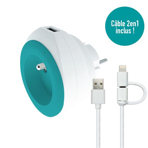 Watt&co - Prise Bewatt avec chargeur USB - Turquoise - Image 2