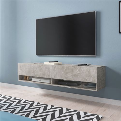 Meuble TV / Meuble de salon - WANDER - 140 cm - sans LED - béton - 2 niches ouvertes - forme minimaliste