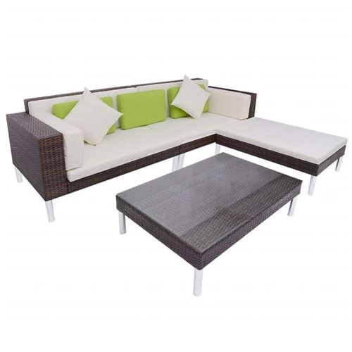 Vidaxl salon de jardin 4 pcs avec coussins r&eacute;sine tress&eacute;e marron 42943