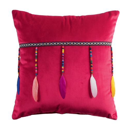 Paris Prix - Coussin En Velours plumys 40x40cm Fuchsia