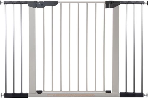 BabyDan Premier Barrière de sécurité pour escaliers à clipser, 112-119,3 cm, fabriqué au Danemark et certifié TÜV/GS, Argenté/noir