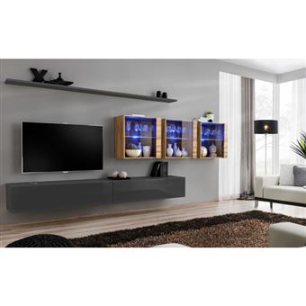 Meuble TV Mural Design Switch XVII 340cm Gris & Naturel - 1