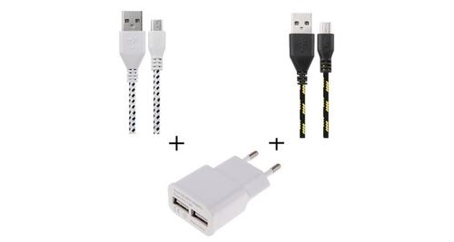 Pack Chargeur pour HTC One A9s Smartphone Micro-USB (2 Cables Tresse 1m Chargeur + Prise Secteur Double USB) Murale Android Univ