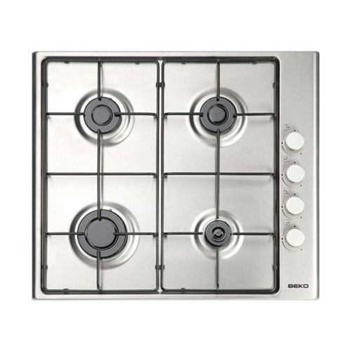Beko HIZG 64101 SX - Table de cuisson au gaz - 4 plaques de cuisson - Niche - largeur : 56 cm - profondeur : 49 cm - argent - avec bord à facettes - acier inoxydable