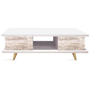 Table Basse Relevable En Bois Coloris Blanc Vintage Dim L