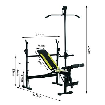 170 Sur Banc De Musculation Fitness Entrainement Complet Dossier Reglable Cordes Traction Curler Supports Barre Et Halteres Noir Et Jaune Musculation Achat Prix Fnac