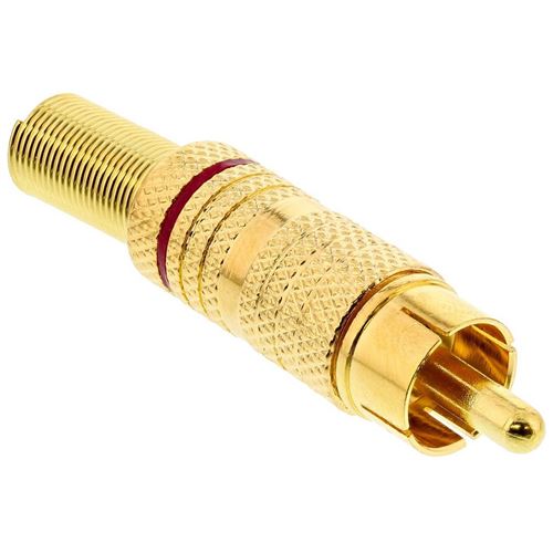Fiche mâle InLine® RCA en métal à souder, or, anneau rouge, pour câble 6mm