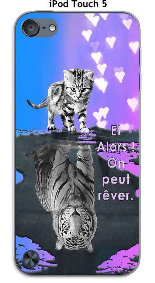 Coque TPU gel souple Apple iPod Touch 5 design Chat Tigre Blanc fond bleu rose Et Alors !