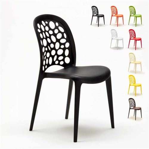 Chaise salle à manger café bar restaurant jardin polypropylène empilable Design WEDDING Holes Messina, Couleur: Noir