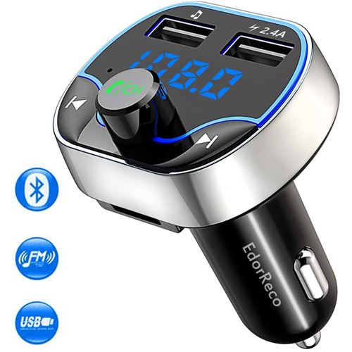 Transmetteur fm Bluetooth, EdorReco® Voiture Chargeur Lecteur MP3, Adaptateur Radio Sans Fil Kit Émetteur Double USB