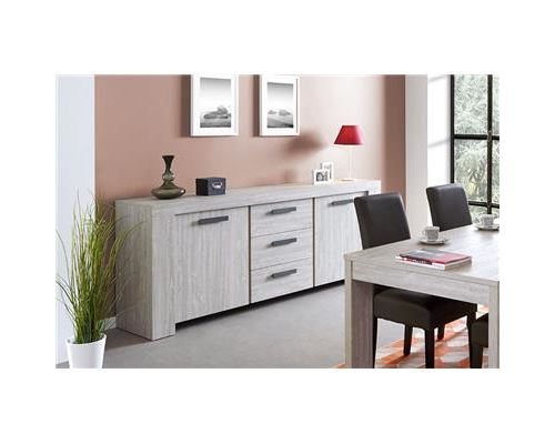 Buffet bahut couleur chêne gris contemporain COJA 2 - Gris - L 230 x P 48 x H 90 cm