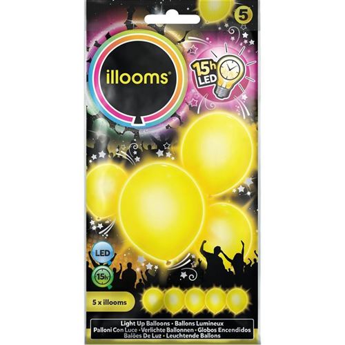 5 ballons à led unis jaunes