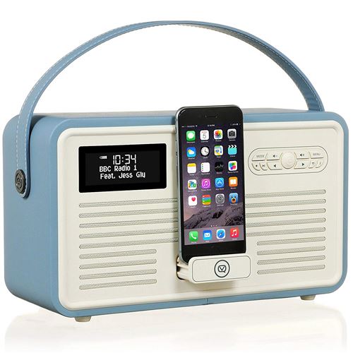 Radio numérique VQ Retro Mk II DAB & DAB+ avec FM, Bluetooth, dock Lightning Apple et réveil - Bleu