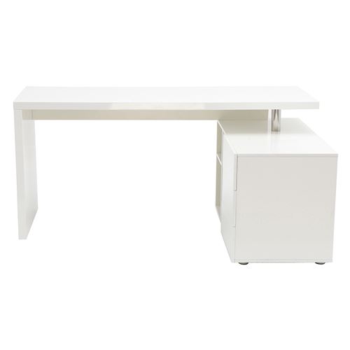 Bureau design blanc laqué brillant rangements à droite MAXI