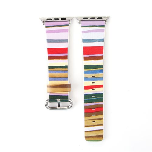 Non Communiqué Rose Bracelet En Cuir Rayures Multicolores Pour Apple Watch Series 6/ Se/ 5/ 4 40Mm - Image 1