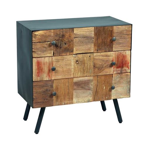 Commode 3 tiroirs Acier noir/Bois massif - CHALERSTON