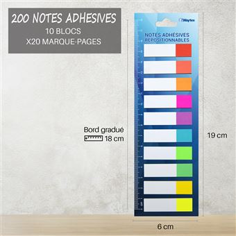 Marque-pages Post-it® rigides blancs liserés couleurs classiques - Lot 3 x  22 - Notes repositionnables - Post-it - Carnets - Blocs notes - Répertoires