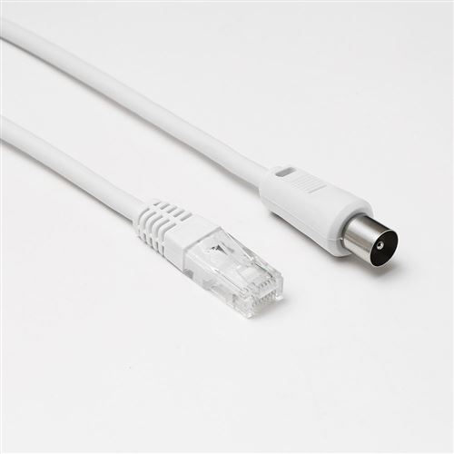 D2 Diffusion - Câble d'antenne - RJ-45 mâle pour IEC connector (9.52mm) mâle - 2 m - coaxial - blanc - moulé
