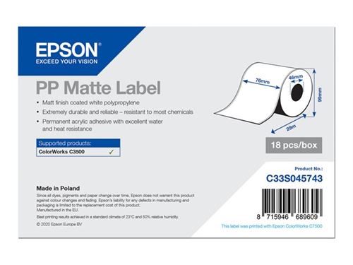 Epson - Mat - Rouleau (7,6 cm x 29 m) 24 rouleau(x) papier à étiquettes - pour ColorWorks CW-C4000E (BK), CW-C4000E (MK)