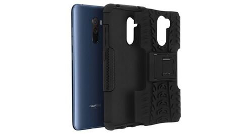 Coque pocophone f1 antichocs silicone + polycarbonate support intégré noir