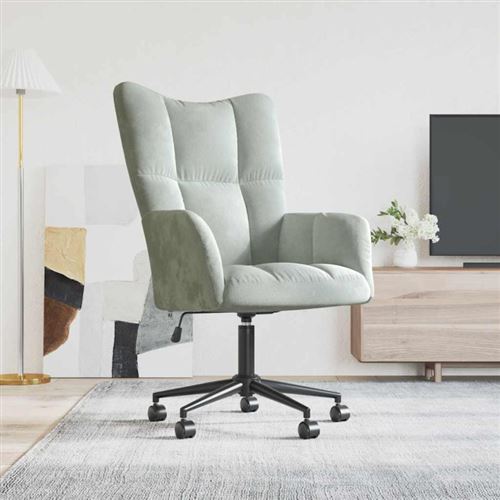 VIDAXL - Chaise de relaxation - Pivotante - Velours - Gris clair - Image 3