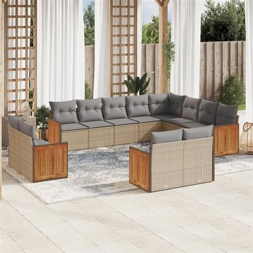 VIDAXL  Salon De Jardin Avec Coussins 12 Pcs Beige R&eacute;sine Tress&eacute;e
