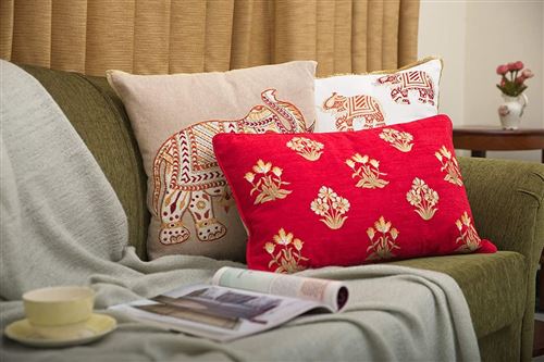 Penguin Home® 100% Coton Mode Embellissé Éléphant Conception Housse de Coussin 3-Pièce Set