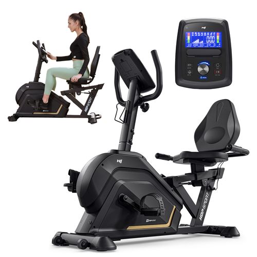  V&eacute;lo d&rsquo;appartement semi-allong&eacute; Bluetooth et app Hop-Sport Ravel R&eacute;sistance 32 Niveaux Magn&eacute;tique Roue dinertie 10 kg