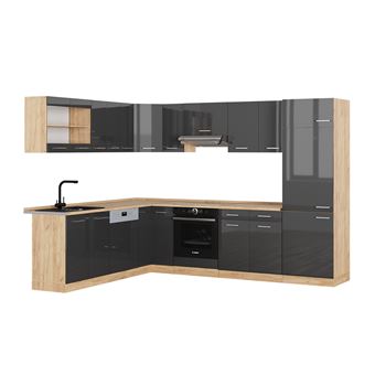 Cuisine D'angle R-Line Vicco - Couleur Anthracite Brillant, Plan De Travail Marbre, Dimensions 237x247 Cm