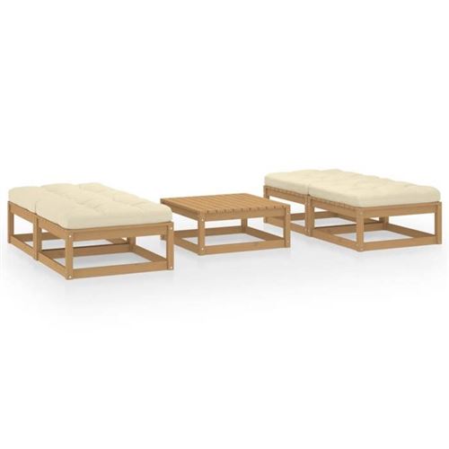 Non Communiqué Beige Salon De Jardin Vidaxl Bois Massif 5 Pieces 4 Personnes