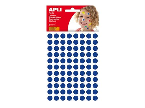 APLI kids - Autocollants éducatifs ronds permanents - 10,5 mm, 6 feuilles - bleu