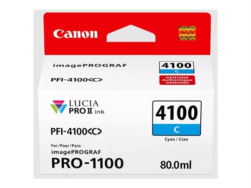 Canon PFI-4100 C - 80 ml - cyan - original - boîte de suspension - réservoir d'encre - pour imagePROGRAF PRO-1100