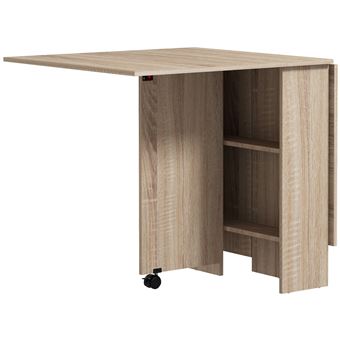 Table à Manger Pliante Et Mobile Avec 2 étagères - 140x80x75 Cm, Marron Et Noir, Pour Petits Espaces