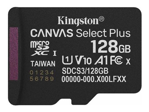 Kingston Canvas Select Plus - Carte mémoire flash - 128 Go - A1 / Video Class V10 / UHS-I U1 / Class10 - microSDXC UHS-I