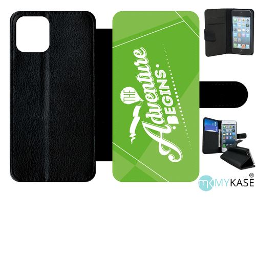 Etui My-Kase pour iPhone 11 Pro - the adventure begins fond vert - Simili-cuir Noir